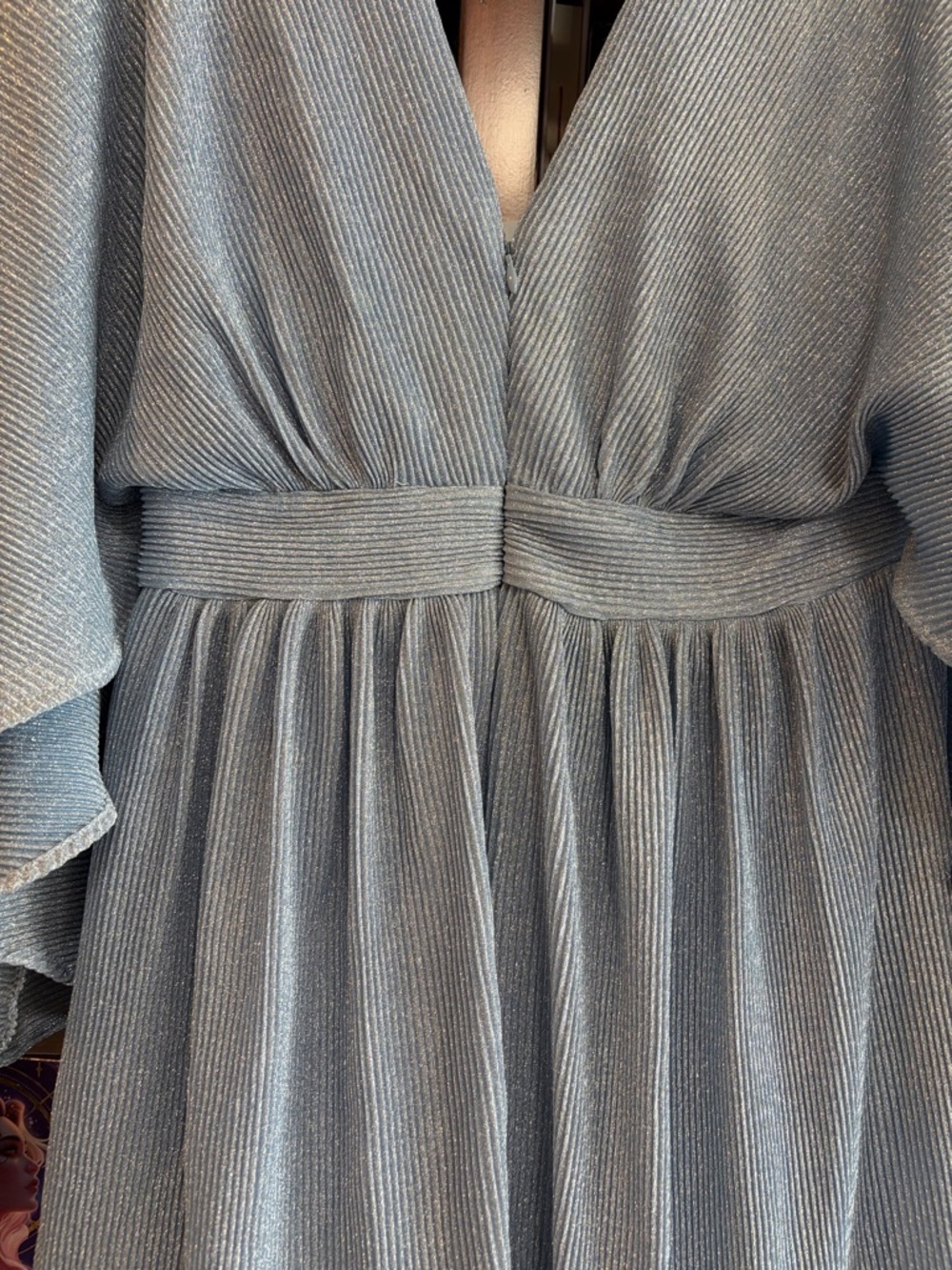 Light Blue V-Neck Flutter Sleeve Mini Dress - Picture 4 of 4